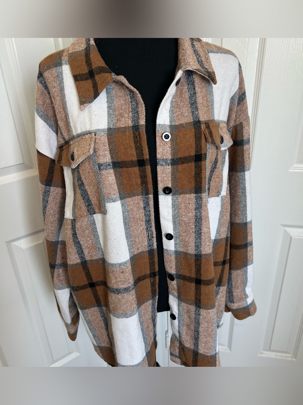 Brown Plaid Button Up Flannel Shacket Shirt Jacket Western Cowgirl Size XL 16-18 - Picture 16 of 16